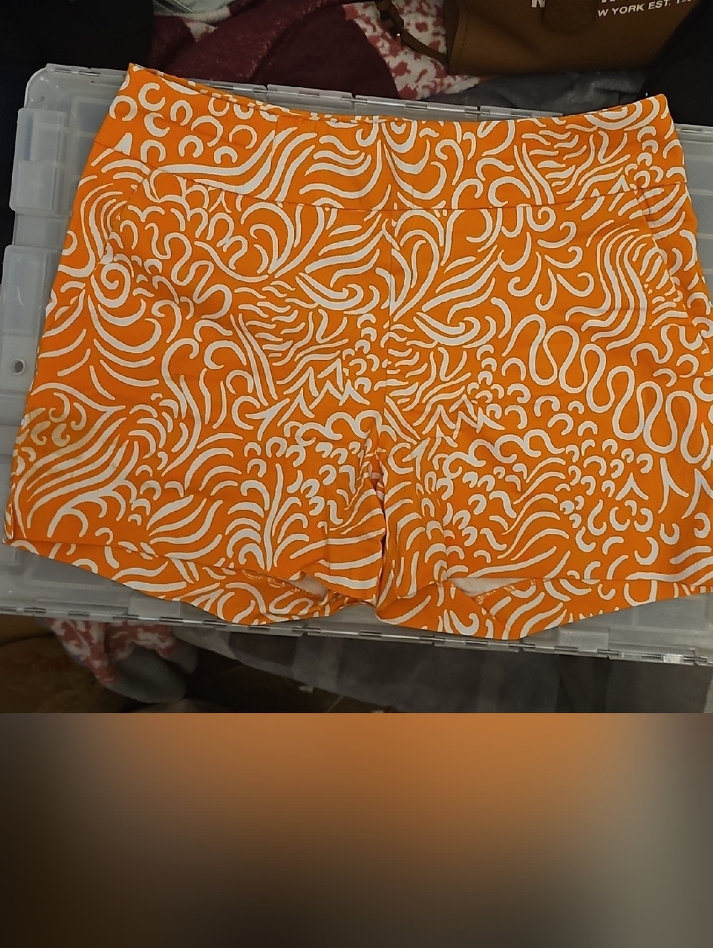 Orange and White Patterned Short